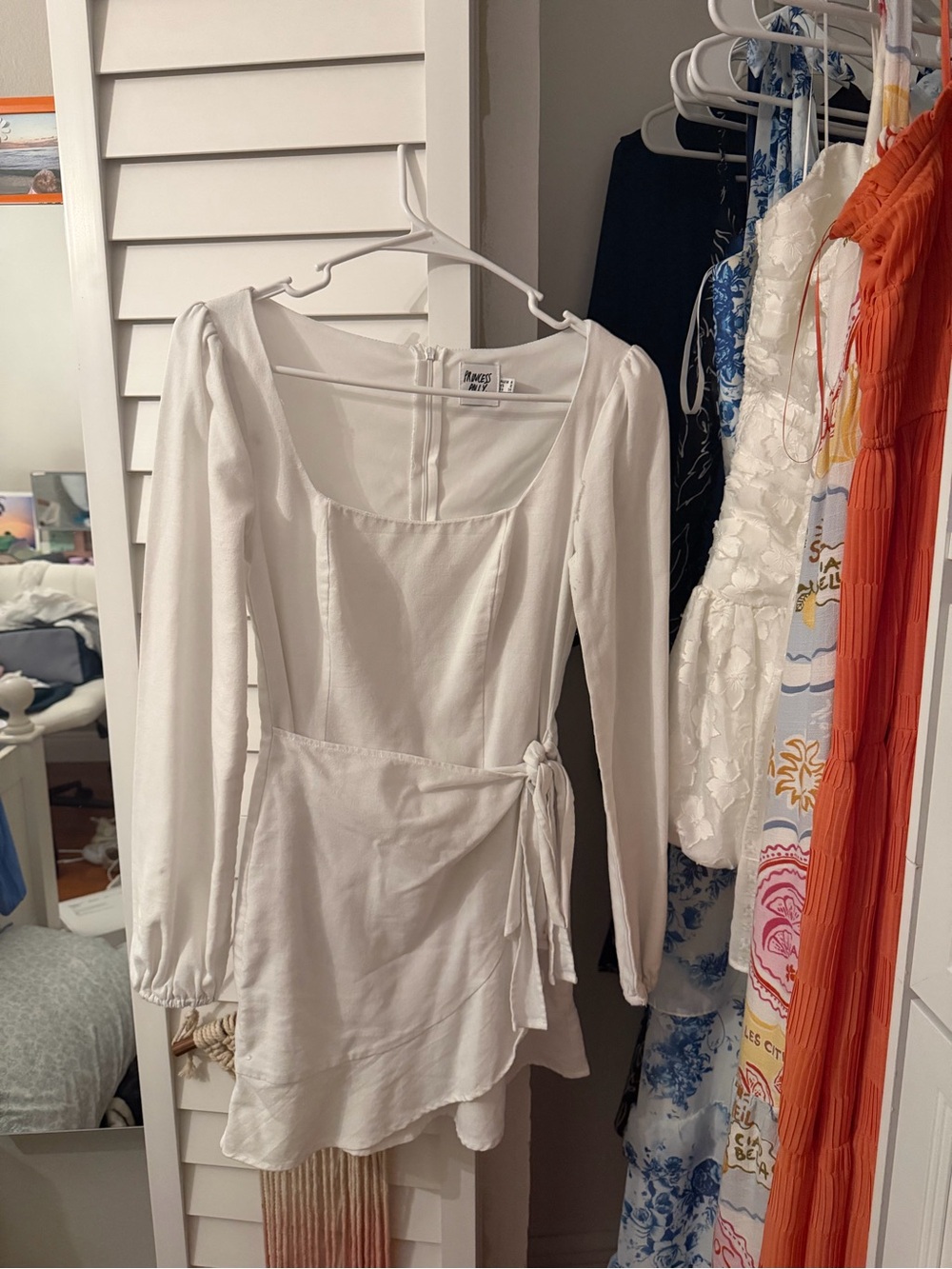 Princess Polly White Long-Sleeve Wrap Mini Dress
